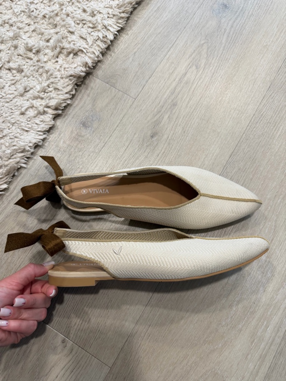 VIVAIA Pointed-Toe Slingback Flats with Bow